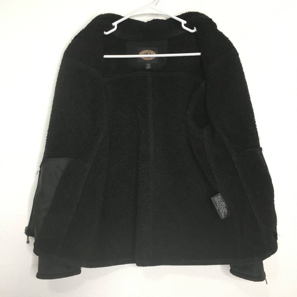COUNTY CLOTHING CO. Faux Suede Sherpa Lined Zip Up Shearling Jacket Black MEDIUM - Picture 4 of 12